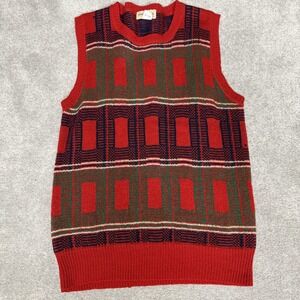 Vintage Carson Pirie Scott Sweater Vest Mens Small Red Wool Geometric 80s